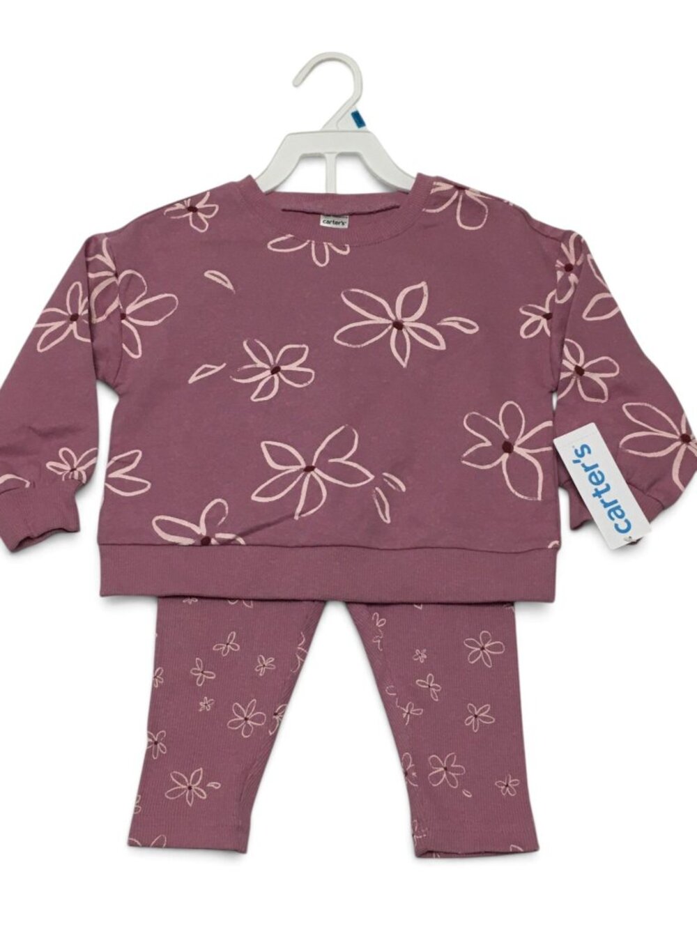 Carter's Girls 24M 2 Piece Floral Sweatshirt Leggings Outfit Mauve Pink NWT